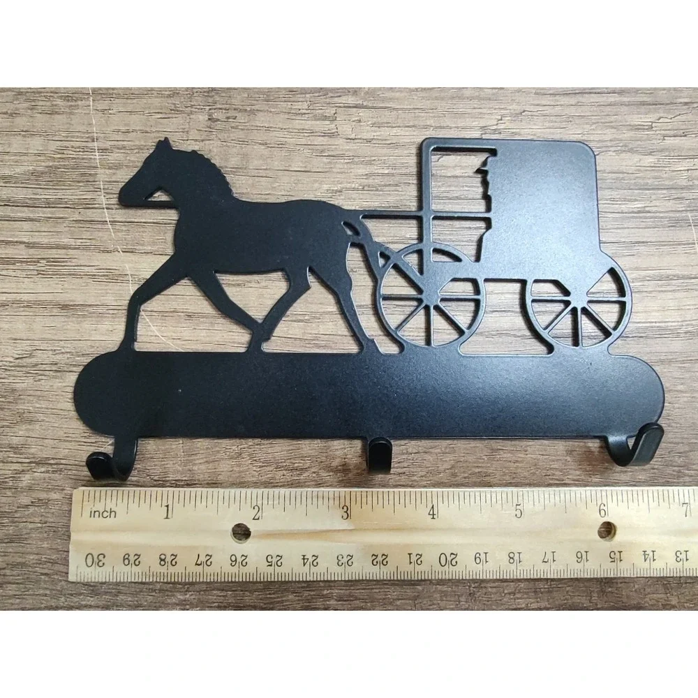 Amish Horse Buggy Wall Hooks Key Rack Leash Holder Black Wrought Iron Entryway